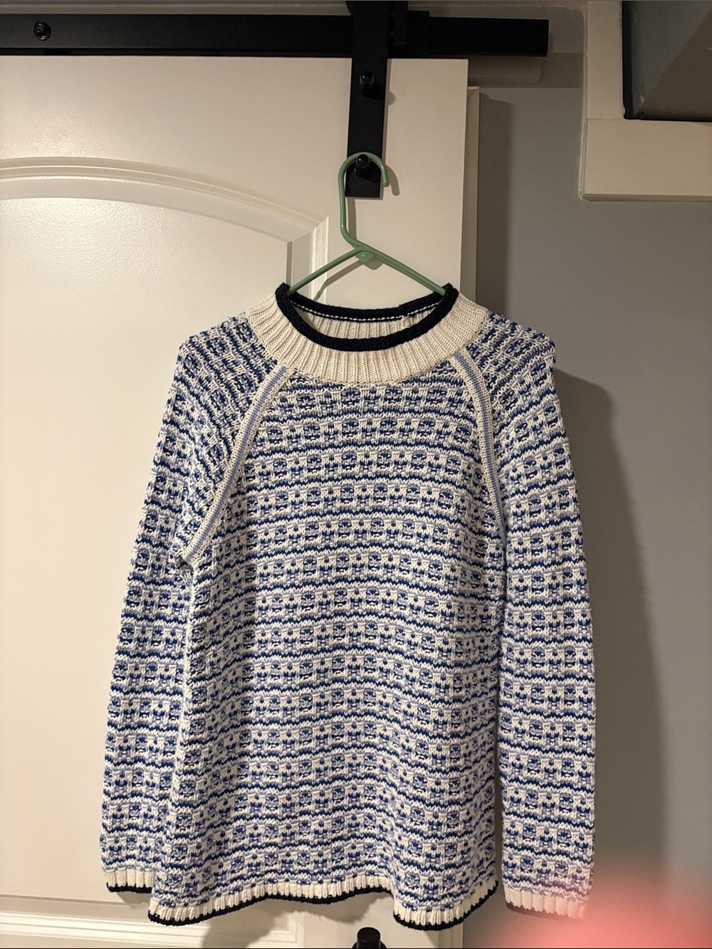 Talbots Cream and Blue Textured Crewneck Sweater
